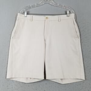 Peter Millar Shorts Mens 34 Beige Performance Golf Polyester Flat Front Stretch